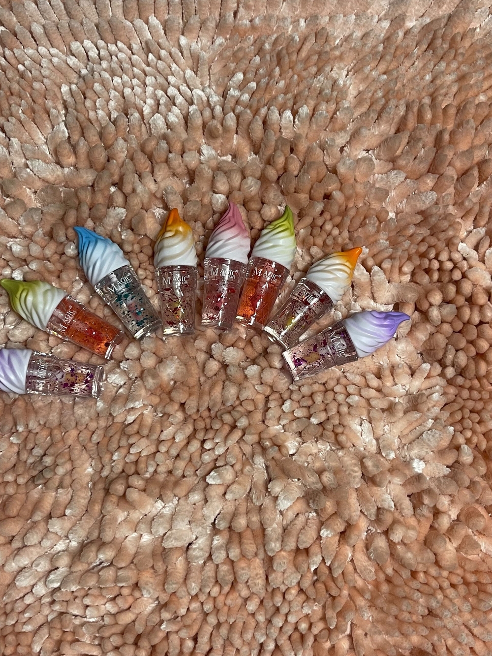 Magic Ice Cream Cone Lip Gloss Set - Blue, Orange, Pink, Green, Purple, Yellow